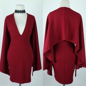 Plunging deep V cape dress